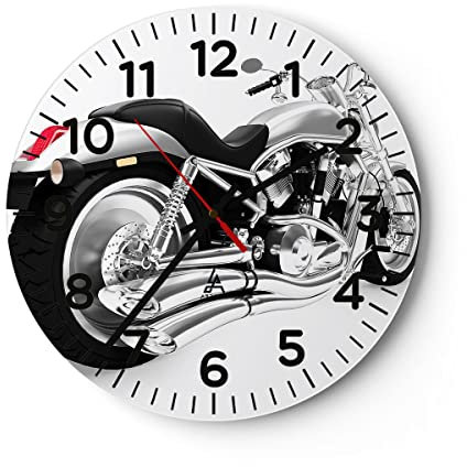 Modern Wanduhr Chopper Motorrad Chrom 30x30cm Rund Klein Wand Uhr Glas Analog Zimmeruhren Küche Büro Wohnzimmer Glasuhr Wall Clock Dekoration Design Wanddekoration Küchenuhr C4AR30x30-0476
