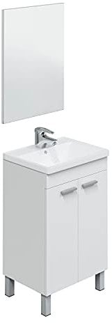 Abitti Mueble de Baño Camelia Estilo Contemporáneo en Color Blanco con 2 Puertas y Espejo 50x80x40 cm (Lavabo Cerámico)