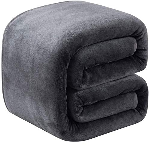 Fleece Blanket Queen Size for All Season 350GSM - Premium Lightweight Anti-Static Throw for Queen/Full Size Bed Extra Soft Brush Fabric Warm Sofa Thermal Blanket 90 x 90(Dark Gray Queen)