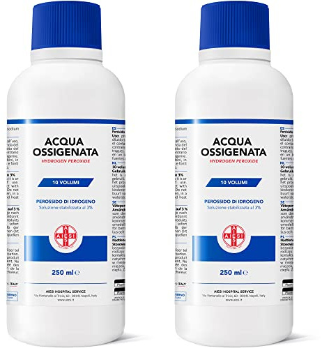 AIESI® Acqua Ossigenata F.U. disinfettante (2x250 ml) con tappo di sicurezza per bambini, Made in Italy