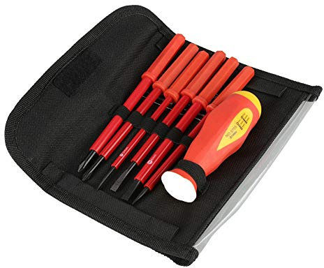 Tournevis Isolés - Jeu De 7 tournevis d'électricien isolés magnétiques à embouts interchangeable, avec sac d'emballage en plastique en toile