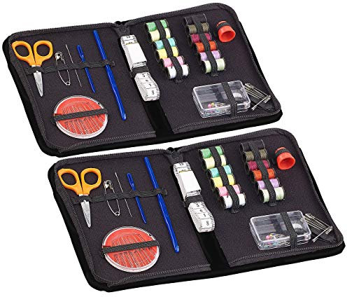 PEARL Nähset & Tasche: 2er-Set 59-teilige Nähsets im Reise-Etui mit Knöpfen, Schere & Maßband (Haushalts, kompaktes)
