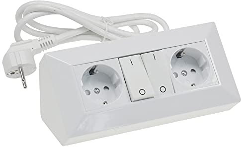 ChiliTec Steckdosenblock 2-Fach K?chensteckdose mit Schalter 250V~ 2X Schutzkontaktsteckdose Ecksteckdose mit 1,5m Kabel f?r K?che B?ro Werkstatt Wei?