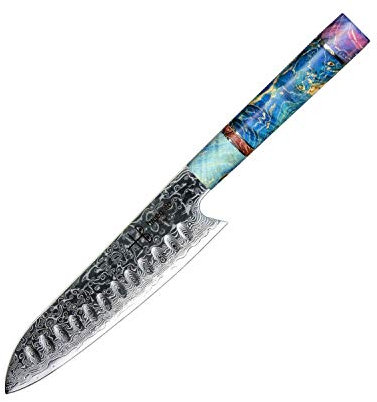 hajegato Professional Japanese Chefs Kitchen Knife Unique Santoku 7 Vg10 67 Layers Damascus Steel Knive with Sheath