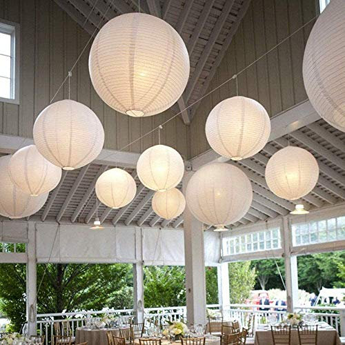 DAZONE® 30 Stücke Weiße Papier Laterne Lampions rund Lampenschirm + 30er Warmweiße Mini LED-Ballons Lichter Hochtzeit Dekoration Papierlaterne (35cm)