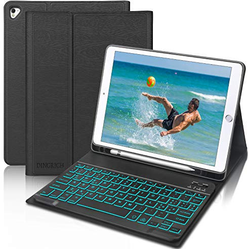 D DINGRICH Custodia con Tastiera Italiana iPad 9.7, iPad Air 2/1, iPad 6 Generazione 2018/ iPad 5 Generazione 2017, iPad Pro 9.7, Retroilluminata Wireless Staccabile, Cover Nero