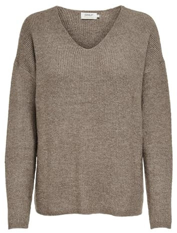 ONLY Damen Warmer Strickpullover | Knitted Basic Stretch Sweater | Langarm V-Ausschnitt Shirt ONLCAMILLA, Farben:Hellbraun, Größe:XS