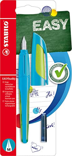 STABILO - Schulfüller mit Standard-Feder M - EASYbuddy FRESH in hellblau/limette - blau (löschbar) - inkl. Patrone