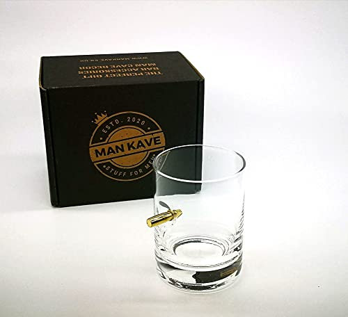 ManKave Unique Drinks Glass - Shot Glass with Bullet Gift IDEA for HIM - Whiskey Lovers