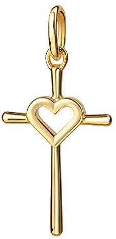 JEVELION Kreuz-Anhänger mit Herz als Kettenanhänger mit Etui