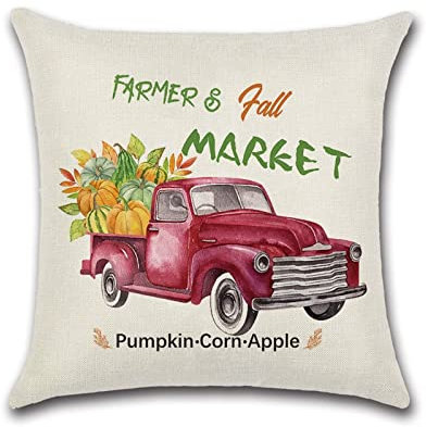 KnBoB Sofakissenbezug 45x45, Kissenbezüge Kürbis Farmer Fall Market Deko Kissenhüllen in Leinen (Orange, 1Pcs)