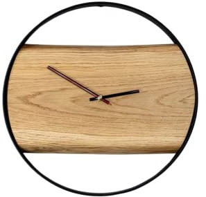 holz4home Wanduhr„Polished“aus massiver, polierter Eiche mit Bandstahl | Maße: Ø 43 x 4 cm | Handgefertigtes und Exklusives Unikat