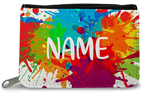 GRAVURZEILE Bedruckte Geldbörse - Color Splash Design - Personalisiert mit Name - Geschenk für Kinder & Teenager für Taschengeld Fahrkarte - für Jungen Mädchen zum Geburtstag - Farbe: Color Splash