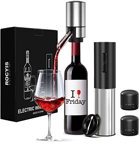 Rocyis Wine Gift- Wine Opener Set-Electric Wine Aerator Pourer-Wine Dispenser Battery Operated, Rechargeable Wine Bottle Opener with Foil Cutter, Vacuum Stoppers-Gift for Wine Lovers, Women