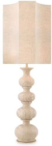 Casa Padrino Luxus Tischleuchte Beige/Antik Messing 40,5 x 40,5 x H. 116,5 cm - Travertin Schreibtischleuchte mit Lampenschirm - Luxus Tischleuchten - Luxus Qualität