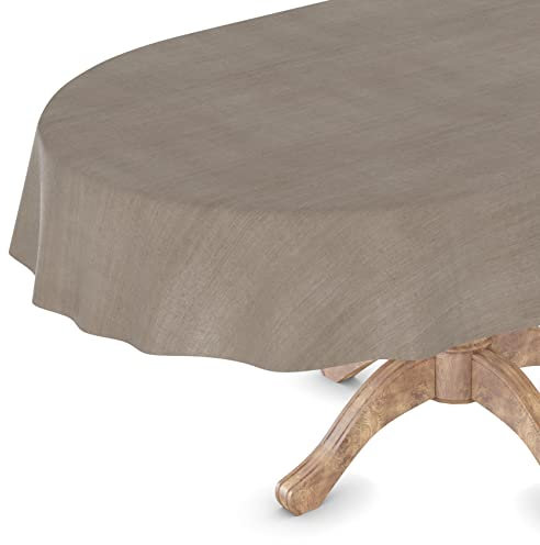 Wachstuchtischdecke Wachstuch Tischdecke abwaschbar Rechteck, rund, oval Premium Textileffekt Prägung Gartentischdecke Oval 140 x 180cm Schnittkante Beigegrau