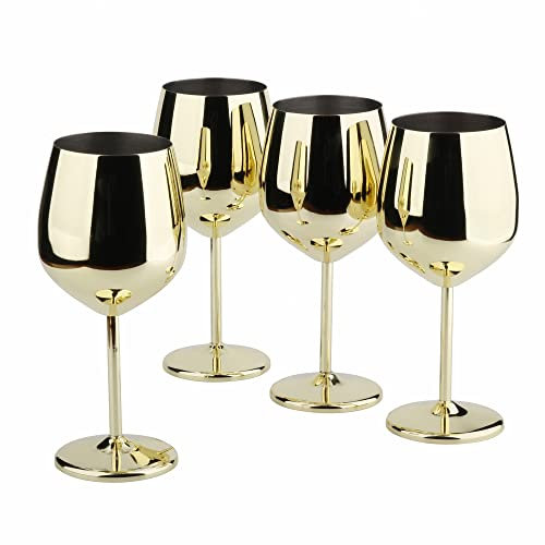 Arora Stainless Steel Wine Glass 18oz - Set of 4 Gold - 3.6 D x 8.3 H (850978)
