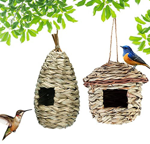 2 Pezzi Nido Uccello Erba Casetta, Casetta per Uccelli, Casetta per Uccelli da Appendere, Natural Casa degli uccelli di paglia, Nido per Uccellini da Esterno, Adatto Per Piccoli Uccelli Come Colibrì