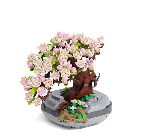 Sukkulenten-Bonsai-Blöcke-Set, Mini-Kirschblütenbaum, Bonsai, kreative DIY-Mini-Partikel, botanische Sammlung, Bauspielzeug-Set für Erwachsene (Sakura-Baum, 426 Stück)