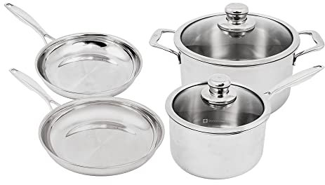 Swiss Diamond Premium Clad 5-Ply Stainless Steel 6 Piece Cookware Set, Induction Compatible Pots and Pans Set, Includes Skillets, Saucepan, Dutch Oven and Lids - Oven and Dishwasher Safe