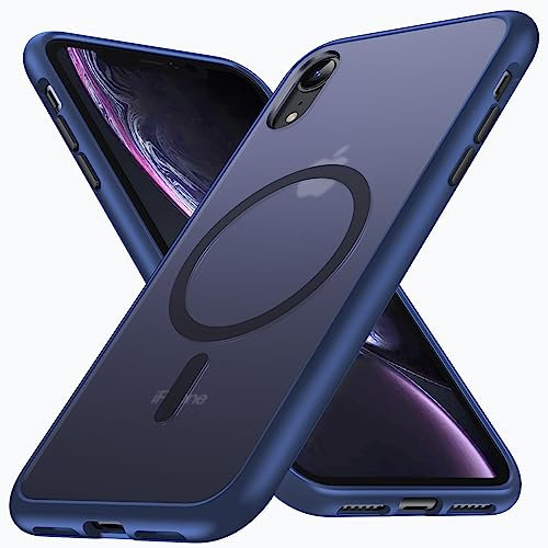 FNDMIL [NO.1 Magnetisch für iPhone XR mit MagSafe Kabelloses Laden [Durchscheinend Matt] [Anti-Fingerabdruck] [Militär Stoßfest] Dünn Hardcase mit Weich Silikon Handyhülle für iPhone XR Case,Blau