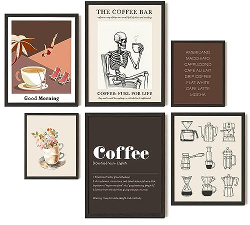 EXCOOL CLUB Kaffee-Wandkunstdrucke, Kaffeebar-Wanddekoration, Retro-Café-Shop-Bilder, Café-Bar-Wagen, Zubehör für Zuhause, Küche, Dekoration (ungerahmt)
