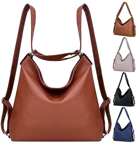 Bestash Sacs à Main PortéS Dos Femme, Convertible Sac à Dos Femme Tendance,Pu Cuir Sac à BandoulièRe 2 en 1 Pour Voyage et Travail(Brun SéQuoia )