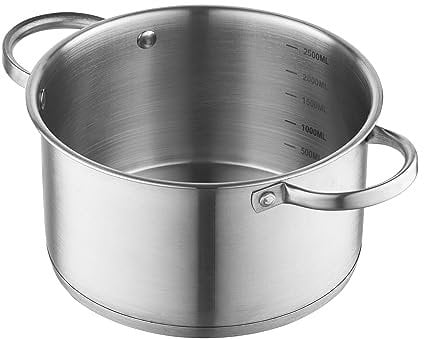 FLORINA Olla de Acero Inoxidable (2,5 l) 18 cm I Olla con Tapa de Vidrio I Incluye Vaso Medidor y Mango Remachado I Fondo de 3 Capas I Apto para Lavavajillas I Inducción, Gas y Eléctrica