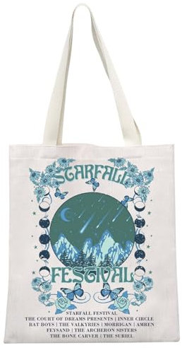 Acotar inspirierte Starfall Festival Tragetasche Court of Dreams Sarah J Maas Fan Geschenk für Bücherwürmer Leser, Starfall Festival Tote EU, 13.78 inch x 14.96 inch, Large