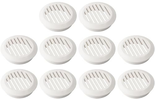 EAN cyclingcolors 10x Griglia di ventilazione plastica tonda diametro installazione 50 mm totale 60 mm da incasso areazione dell'aria, Bianco