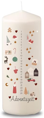 Villa Rosa Lotta – Handgemachte Weihnachtskerze Adventskerze mit Weihnachtsmotiv & Zahlen | Kerzen für Adventskalendar | 20x7 cm Kerze Weihnachtsdeko für Wohnzimmer | Weihnachstgeschenk