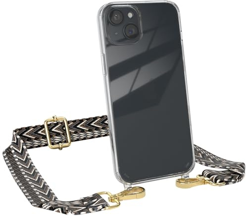 EAZY CASE Handykette - Verstellbares Taschenband kompatibel mit iPhone 15 Plus, Schulterriemen, Handykordel mit Silikon Hülle, Umhängetasche, Grau Schwarz Gold