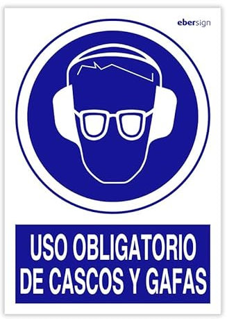 EberSign | Señal de Obligación Uso Obligatorio de Cascos y Gafas (A3)