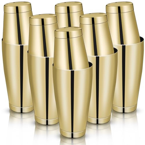 Lallisa 10 Pieces Cocktail Shakers Professional Bar Boston Shaker Set Stainless Steel Martini Shaker Drink Mixer Basic Tools Weighted Shake Metal Can for Bartenders, 18 Oz, 28 oz(Gold)