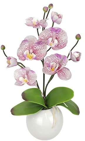Künstliche Orchidee in Schale Kunstblume Blume Kunstorchidee Phalaenopsis mit Übertopf Kunstpflanze Hochzeit Deko Schmetterling Phalaenopsis Dekoblume Seidenblume Blumenarrangements violett/weiß 35cm