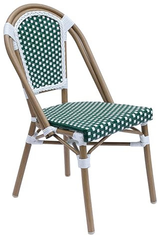 Oviala Chaise de terrasse bistrot Parisien en Aluminium et rotin Vert foncé