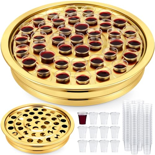 Zhehao 1 plateau de communion pour églises avec assiettes jetables (doré)