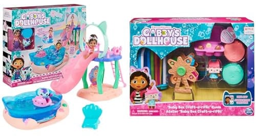 Gabby's Dollhouse, Piscina Gabby e di Siregatta, Personaggi Cambiano Colore a Contatto con l’Acqua, Giocattoli per Bambini, 3+ Anni & DeluxeRoomSetCraftRoom, Multicolore, 6064151