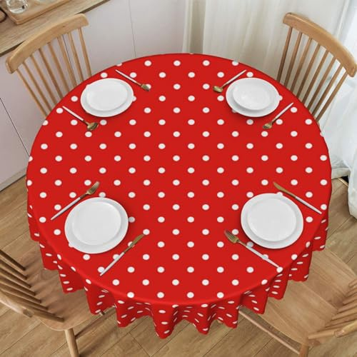 Runde Tischdecke, waschbare Tischdecke 60 Zoll Tischdecke für Picknick Camping Party,Rot mit Rot mit weißen Punkten