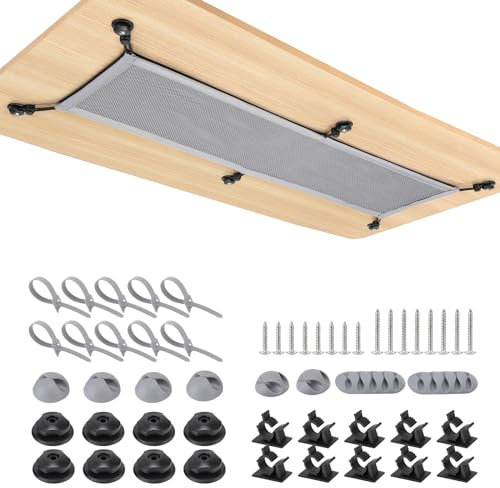 WurdeWindig Bureau en Filet de câbles pour la Gestion des câbles-Filet de Bureau pour goulotte de câbles-Cache câbles Flexible pour Organisation des câbles pour Le Dessus de Bureau,Gris,95 x 24 cm.