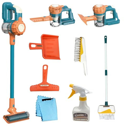 BAYMI Kids Vacuum That Really Works 9Pcs Aged 3+ Kids Cleaning Set for Toddlers Toy Cleaner Kids Broom and Dustpan Set Scrub Brushes Baby Boy Girl Gifts (950Blue)