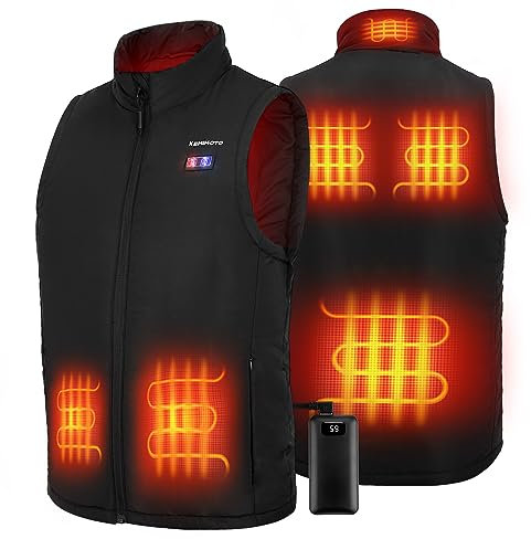 KEMIMOTO Heated Gilet for Men, Electric Heated Vest with 10000 mAh Battery, Warm Jacket with 6 Heating Zones for Motorcycling Hiking Skiing Fishing
