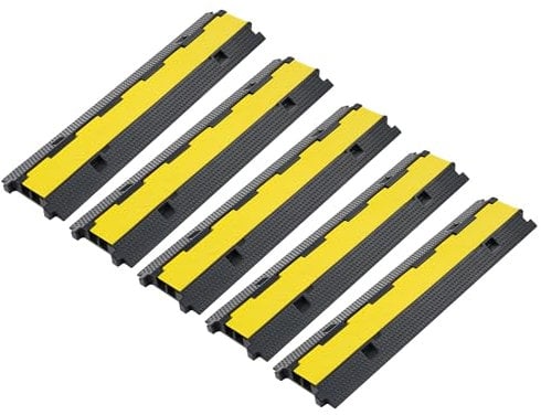 CREWORKS Cable Protector Ramp,5Pack 2 Channel Floor Cable Cover, 100x24.5x5cm Wire Covers, 5t/11000lbs Rubber Road Ramp Protector Trunking, Dual Channel Modular for Hoses Wires Cables