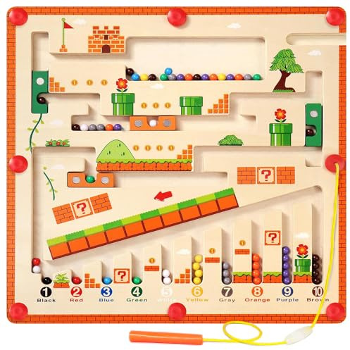 Montessori Spielzeug für kleine Kinder im Alter von 3 4 5, hölzerne Puzzle Aktivität Bretter Feinmotorik Spielzeug Anzahl und Farbe Labyrinth Bretter Geschenke für Alter 3-12 (Pilze)