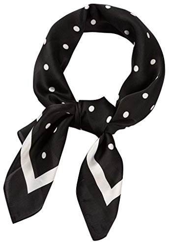 Fazzoletto con nastro a pois sciarpa sciarpa da donna a pois 70 x 70 cm sciarpa collo aperto davanti scialle in pile, Nero , 70X70cm