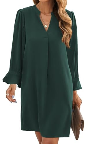 Famulily Womens Plus Size Shirt Dresses Casual Party Mini Dress Autumn Long Sleeve Sexy Vneck Blouse Tops Dark Green L
