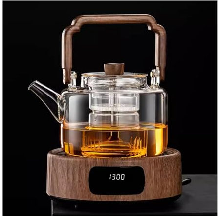 Cenz-888 Tea Kettle Walnut Wood Electric Pottery Stove Tea Maker Glass Tea Pot Large Capacity Boiling Kettle Small Electric Steaming Tea Stove Set Coffee Pot