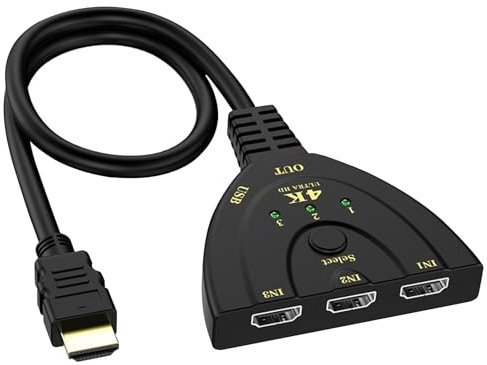 Powice HDMI Switch 3 in 1 Out, 4K @30Hz HDMI Splitter, HDMI Switch 3D UHD, HDMI Verteiler, HDMI Switcher für Supports Switch, PS4, PC, Spielkonsole, X-Box, HDTV, Laptop