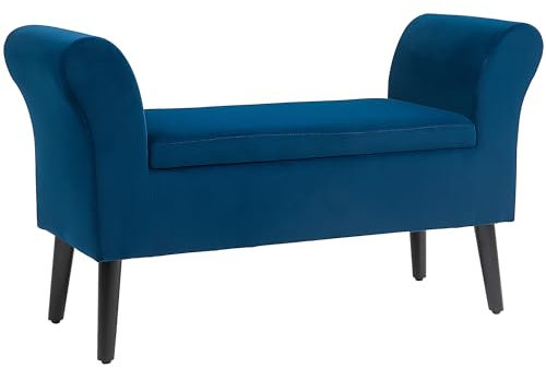 HOMCOM Sitzbank Polsterbank mit Stauraum Bettbank mit Armlehne für Flur Schlafzimmer samtartiges Polyester 111,5 x 41 x 65 cm Blau