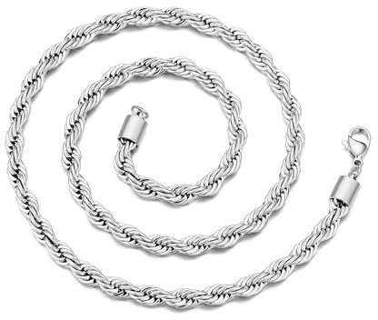 Philip Jones Men's 5mm Stainless Steel 20 Inch Round Rope Wheat Chain Necklace